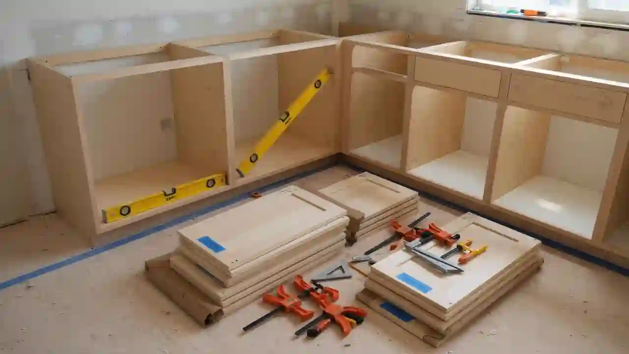 Kitchen cabinet boxes during install